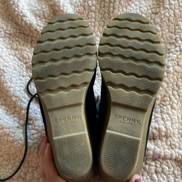 Sperry Size 11 Leather Tie Black Suede Platform Heel Booties - Picture 5 of 5